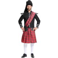 Adult Scottish Red Plaid Cosplay Honor Guard Halloween Costume XL black