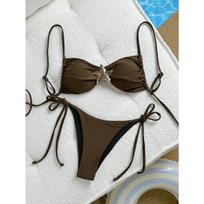 Moterų Bikini Komplektas Metalinė Jūrų Žvaigždė Maudymosi Kostiumas Kaklaraištis Šone 2 Dalys String Maudymosi Kostiumas S geltona