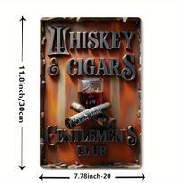 Vintage Whiskey & Cigar Gentlemen's Club Metal Sign - Art Print Poster, Retro Wall Decor for Bar Man Cave 20x30cm（7.8x11.8inch） brown