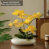 Realistiškas Phalaenopsis dirbtinių gėlių puošmena pietų stalui su vaza
