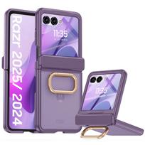 Skirta Motorola Razr 50/60 su integruota ekrano apsauga, žiedo laikikliu, vyrių apsauga, smūgiams atsparus tvirtas dėklas, permatomas matinis dangtelis - Mėlynas juoda