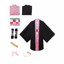 Kids Kimetsu No Yaiba Halloween Cosplay Costume Girls Kamado Nezuko Role Playing Dress Up Outfit 110cm rožinė