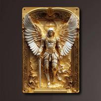 2D Auksinis Archangelas Mykolas Aikštė Aliuminio Sienos Menas - 2D Patvarus Metalo Ženklas, Universalus Dekoras Namams/Barui 20x30cm（7.8x11.8inch） brown