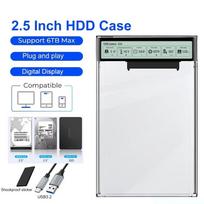 USB3.2 External HDD Case 2.5 Inch Transparent HDD Enclosure with Display Screen 5Gbps USB to Type-C HDD SSD Case for Laptop PC