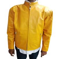 Noora Men's Lambskin Yellow Leather Jacket, Biker Leather Jacket XS geltona