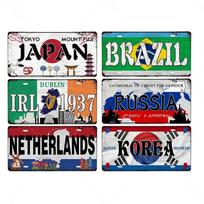 Akįtraukiantis retro numerio ženklas Metalinė dekoracija - Italija, Brazilija, Japonija ir kt.! - Kietas metalas su išskirtiniais kaimo logotipais 20x30cm（7.8x11.8inch）