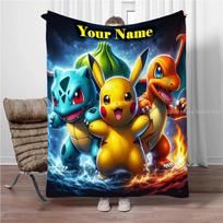 Individualizuotas pledas su jūsų vardu Pokemon Pikachu Purus minkštas flanelinis sofos pledas suaugusiems Pledas pietų pertraukai biure Vaikų dovana 30x40in