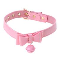 Odos Apykaklės Karoliai Moterims su Kaspinėliais Varpeliais Katė Kitty Cosplay Choker Apykaklė rožinė
