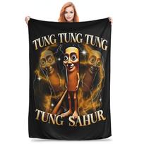 Tung Tung Tung Sahur Knitted Blanket Italian Brainrot Flannel Throw Blanket Bedding Couch Personalised Lightweight Bedspreads, 30x40in