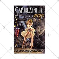 Retro Pin Up Mergina Amerikietiško Stiliaus Skardos Ženklas Metalinė Vintažinė Plokštelė Sieniniai Ženklai Metalinis Plakato Plokštelė Garažo Miegamojo Vyriškojo Kampelio Dovana Dekoracija 20x30cm（7.8x11.8inch）