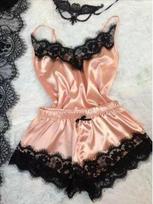 European & American Hot-Selling Sheer Lace Lingerie Camisole Pajama Set Medium