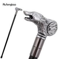 Sidabrinė Dervos Vilko Galva Walking Cane Madingas Dekoratyvinis Plieno Lazdas Elegantiškas Džentelmono Cosplay Lazdos Rankena Kryžiuočio Lazda 92cm