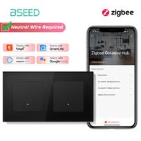BSEED Zigbee 1/2/3/4Gang Smart Wall Switches Double Mechanical Buttons switches Triple Light Switch App Control Glass Panel EU standard