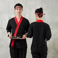 Japoniško stiliaus šefo chalatas Sushi restorano kimonas Virėjo uniformos marškiniai Padavėjo kombinezonai Izakaya šefo darbo drabužiai Viršutiniai drabužiai Striukės Prijuostė S