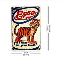 Vintage Esso Tiger Metal Tin Sign 8x12 In - Retro Wall Decor with Orange Tiger & Red/Blue Logo, Durable Rustic Design for Garage 20x30cm（7.8x11.8inch）