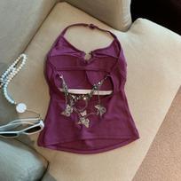 Women's Retro Hot Girl Chain Halter Tank Top with Chest Pad - Sexy Short Style, Beautiful Back. One Size (40-60 kg) juoda