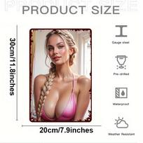 Vintažinis metalinis skardinis ženklas Moters bikini iliustracija Menas 8x12 colių Išgręžtos skylės Lengvai pakabinamas Dekoravimas virtuvei Barui Lauko kambariui Co 20x30cm（7.8x11.8inch）