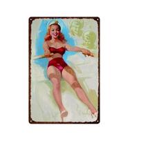 Geležies Tapyba Elegantiška Pin-Up Mergina Retro Plakatai Skardos Ženklas Metalo Ženklas Dekoras Sienai Moters Portretas Baras Pub Klubas Vyriškas Urvas Paveikslai 20x30cm（7.8x11.8inch）