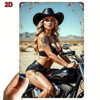 Vintažinis metalinis skardinis ženklas „Biker Girl“, Retro 2D plokščia sienos dekoracija garažui, barui, vyriškam kampeliui 20x30cm（7.8x11.8inch）