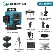 YOFIDRA 16 linijų 4D lazerinis lygis su trikoju 360 vertikali ir horizontali kryžminė šviesa Lazeriniai profesionalūs matavimo lygio prietaisai 2xBattery Set