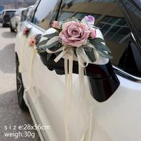 Romantiškas Vestuvinis Automobilis Gėlių Juosta Nuotakos Automobilio Durų Rankena Veidrodėlis Gėlės Kėdės Atlošas Gėlės Ceremonijos Šventės Dekoracija rožinė