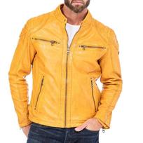 NOORA Vyriška odinė striukė Slim Fit Biker motociklui, tikros avinėlio odos geltona striukė XS geltona