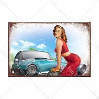 Graži mergina Vintažinis metalinis plakatas Retro skardos plokštelė Kompaktiško automobilio skardiniai ženklai Lenta Namų Pub Baras Kavinė Garažas Sienų dekoras 20x30 CM 20x30cm（7.8x11.8inch）