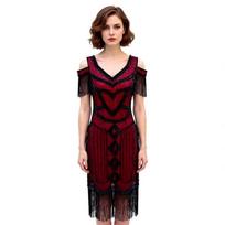 Retro Gatsby 1920-ųjų blizgučiais ir kutais puošta vakarinė suknelė, dydžiai XS-4XL M juodos ir sidabro spalvos
