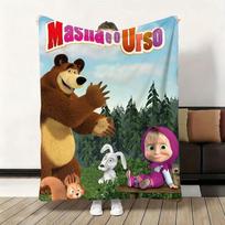 Animacinis M-Maša ir B-Lokys Mesti Flanelinis Pūkuotas Minkštas Antklodė Šilta Odai Draugiška Mesti Ant Sofos Lovos Biuro Poilsiui Žiema 30x40in