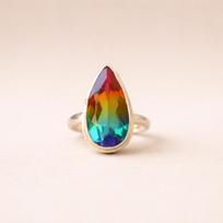 Teardrop Watermelon Tourmaline Cocktail Ring, 925 Sterling Silver Jewelry, Minimalist Multicolor Gemstone Ring 4 varis