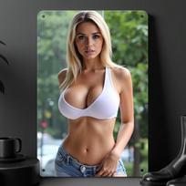 Vintažinio bikini merginos metalinė sienos dekoracija 8x12 colio - Retro balta dekoracija su išgręžtomis skylėmis, vandeniui atsparus patvarus geležies ženklas vyrams 20x30cm（7.8x11.8inch）