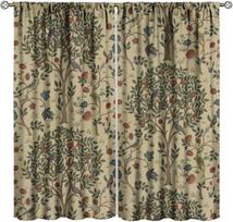 Vintažinės William Morris miško juodinimo langų užuolaidos   Rustic Boho paukščių ir augalų langų užuolaidos   svetainei, miegamajam 21(W)*45(L 100*130 Grommet Top 1pcs