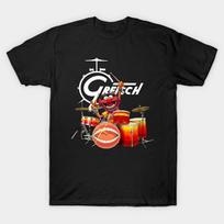 Men Black Print T-shirt Gretsch Drums No-Cut Transfer Paper Print Cotton Tshirt S juoda