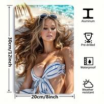 Senovinis paplūdimio bikini metalinis skardinis ženklas 8x12 colių - Retro pakrantės sienos menas Namų dekoras vasaros festivaliams paplūdimio nameliams Patvarus matinis 20x30cm（7.8x11.8inch）