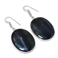 Natural Black Tiger Eye Gemstone 925 Sterling Silver Jewelry Earring 1.89  AEE-10829