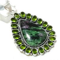 Natūralus rubino zoisitas, peridotas 925 svarų sterlingų sidabro papuošalo pakabukas 2,68  ETC-13793