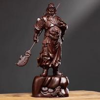 Rankomis drožinėta raudonmedžio Guan Gong statula - Kinų turto ir apsaugos dievas, Feng Shui kario skulptūra namams/verslui palaiminti 20CM