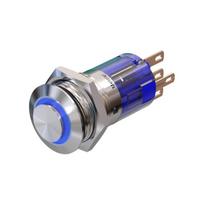 Metzler | Momentinis mygtukas 16mm | LED Apskritas šviesos diodas Mėlynas | IP67 IK10 | Nerūdijantis plienas | Išsikišęs | Lituotinės jungtys