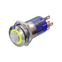 Metzler | Momentinis mygtukas 16mm | LED Apskritas šviesos diodas Geltonas | IP67 IK10 | Nerūdijantis plienas | Išsikišęs | Lituotinės jungtys