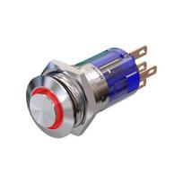 Metzler | Momentinis mygtukas 16mm | LED Apskritas šviesos diodas Raudonas | IP67 IK10 | Nerūdijantis plienas | Išsikišęs | Lituotinės jungtys