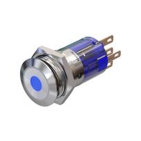 Metzler | Momentinis mygtukas 16mm | LED LED prožektorius Mėlynas | IP67 IK10 | Nerūdijantis plienas | Plokščias | Lituotinės jungtys