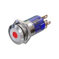 Metzler | Momentinis mygtukas 16mm | LED LED prožektorius Raudonas | IP67 IK10 | Nerūdijantis plienas | Plokščias | Lituotinės jungtys