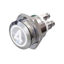 Metzler | Momentinis mygtukas 19mm | LED Ženklas Baltas | IP67 IK10 | Nerūdijantis plienas | Plokščias | Prisukamos jungtys