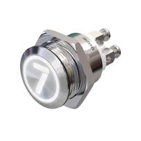 Metzler | Momentinis mygtukas 19mm | LED Ženklas Baltas | IP67 IK10 | Nerūdijantis plienas | Plokščias | Prisukamos jungtys