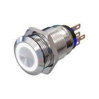 Metzler | Momentinis mygtukas 19mm | LED Apskritas šviesos diodas 230 V ACBaltas | IP67 IK10 | Nerūdijantis plienas | Plokščias | Lituotinės jungtys