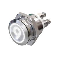 Metzler | Momentinis mygtukas 19mm | LED Ženklas Baltas | IP67 IK10 | Nerūdijantis plienas | Plokščias | Prisukamos jungtys
