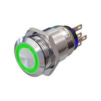 Metzler | Momentinis mygtukas 19mm | LED Apskritas šviesos diodas 230 V ACŽalias | IP67 IK10 | Nerūdijantis plienas | Plokščias | Lituotinės jungtys