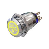 Metzler | Mygtukinis užraktas 19mm | LED Ženklas 230 V ACGeltonas | IP67 IK10 | Nerūdijantis plienas | Plokščias | Lituotinės jungtys