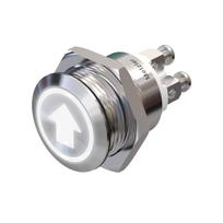 Metzler | Momentinis mygtukas 19mm | LED Ženklas Baltas | IP67 IK10 | Nerūdijantis plienas | Plokščias | Prisukamos jungtys