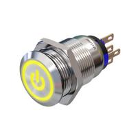Metzler | Mygtukinis užraktas 19mm | LED Ženklas Geltonas | IP67 IK10 | Nerūdijantis plienas | Plokščias | Lituotinės jungtys